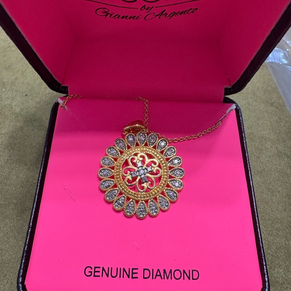 Gold and Silver Diamond Pendant Necklace